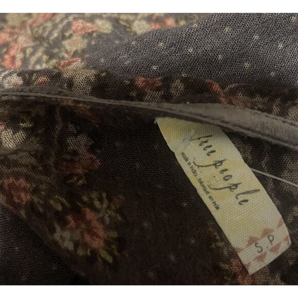 Free People Women's S/P Brown Floral Boho Tie Festival Tunic Mini Dress EUC - Picture 3 of 4